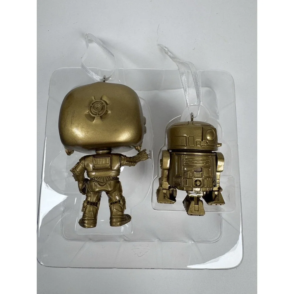 NIB Hallmark Ornaments 2022 Funko Pop Star Wars‎ C-3P0 R2-D2 Gold Christmas Tree
